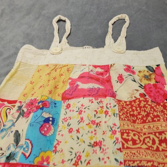 MKM Shirt Womens Small Pink Patchwork Strap Tank Top Beige Smocked Back Button - Picture 4 of 11